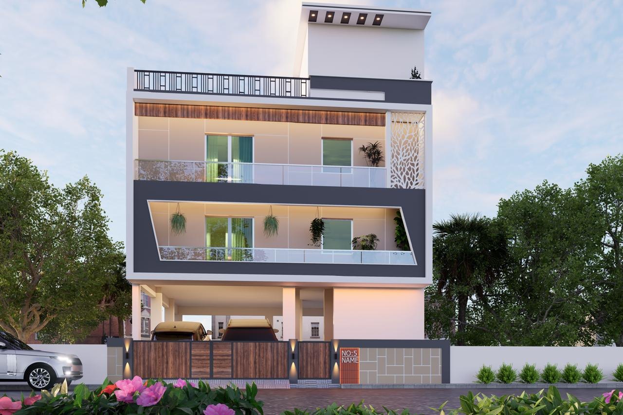 Front elevation view of the ongoing Korratur residence